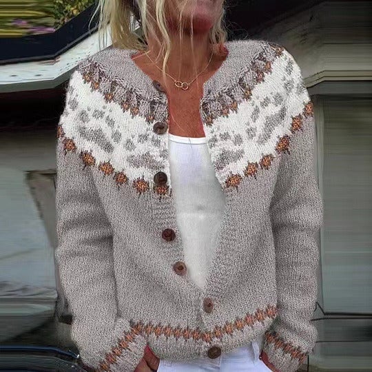 Margaret fair isle button cardigan in dove grey