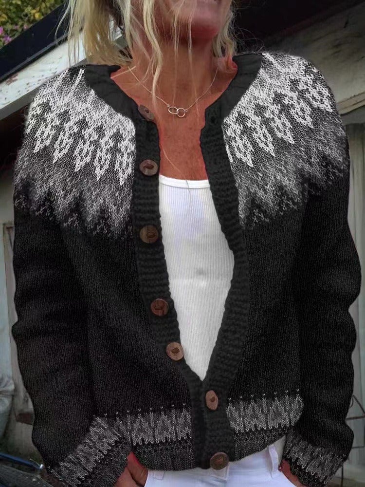 Peggy fair isle button cardigan in black & grey