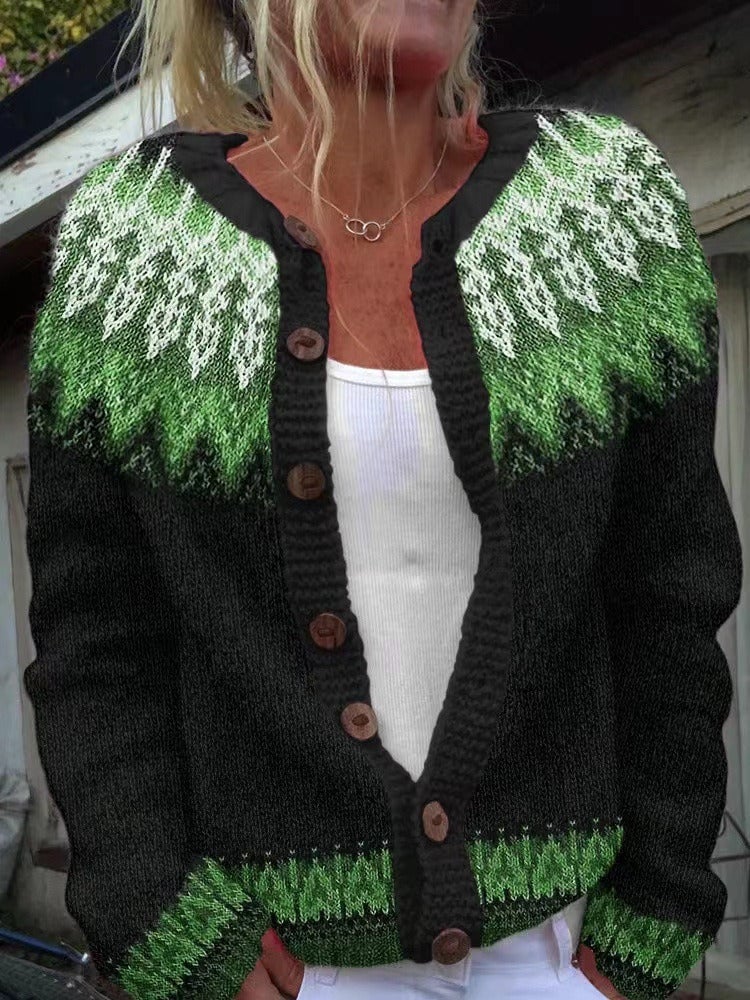 Bonnie fair isle button cardigan in black & green