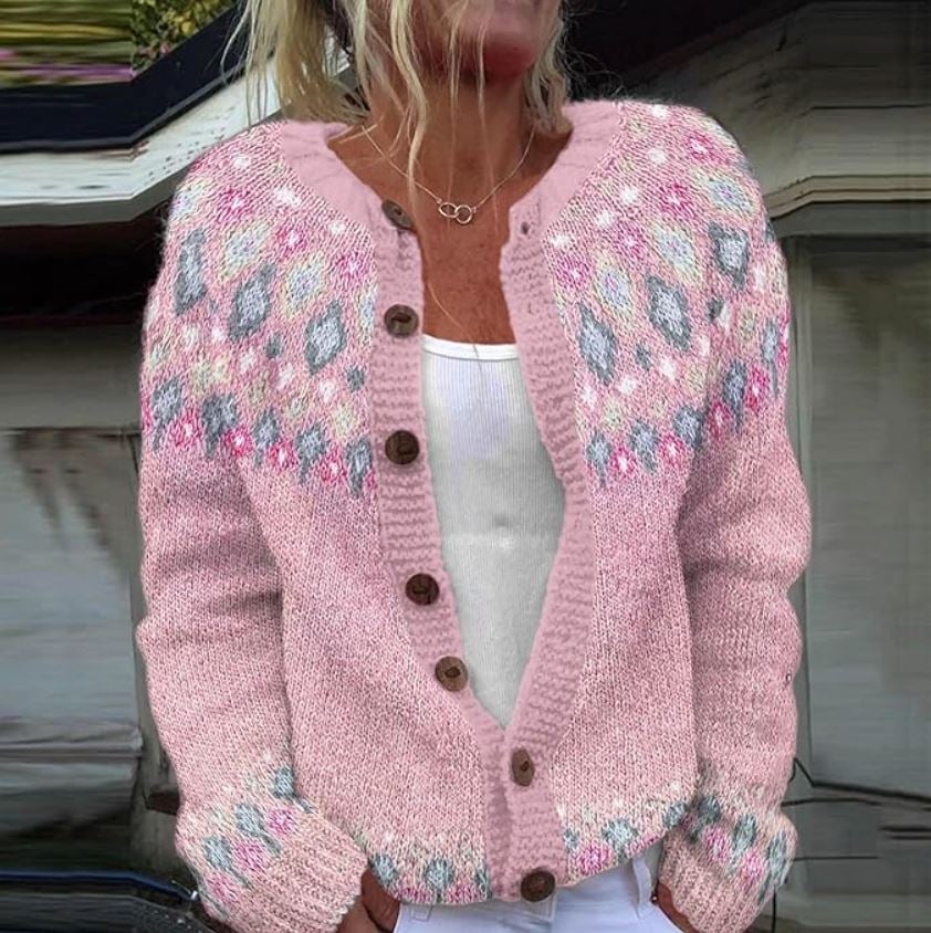 Betty floral fair isle button cardigan in blush pink