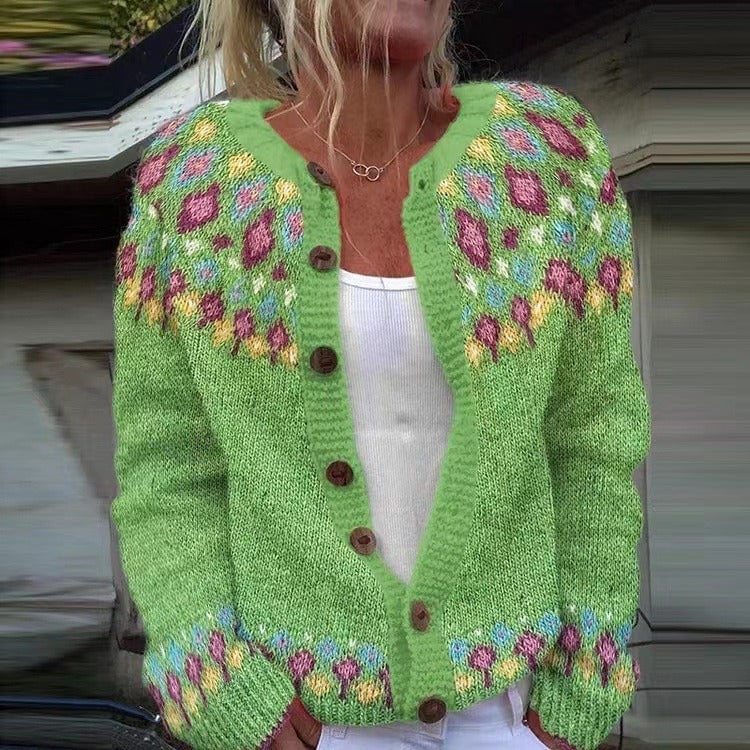 Cheryl floral fair isle button cardigan in apple green