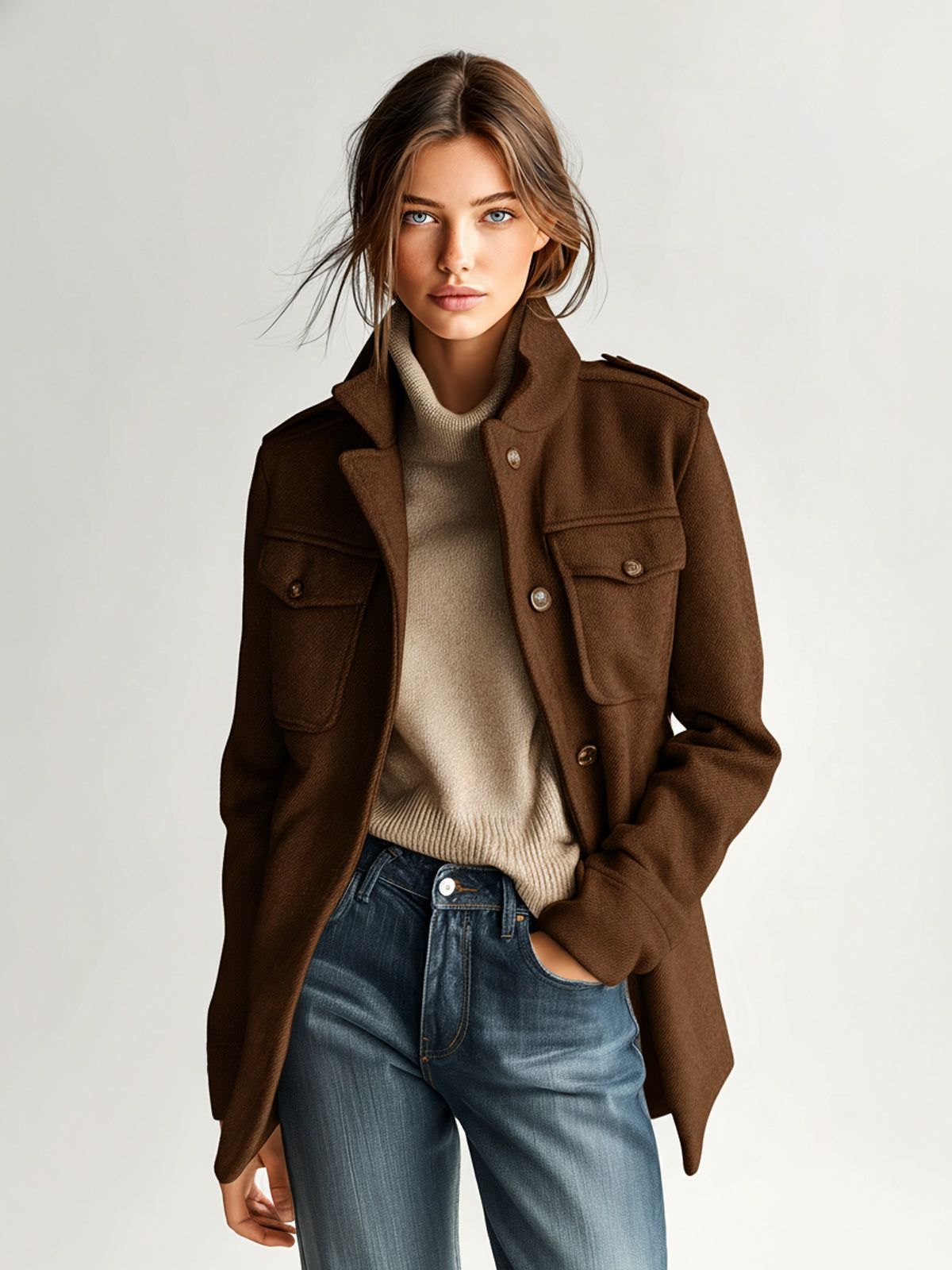 Eileen wool-blend stand-collar short coat