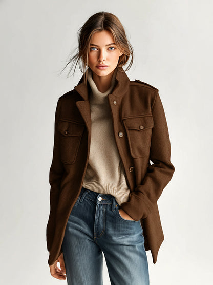 Eileen wool-blend stand-collar short coat