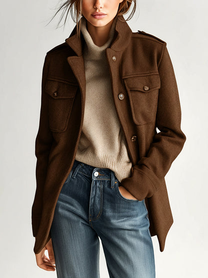Eileen wool-blend stand-collar short coat