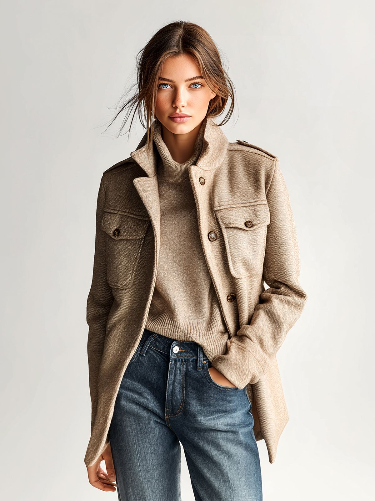Eileen wool-blend stand-collar short coat
