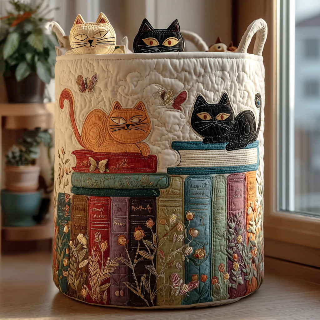 Cat Parade quilted laundry basket