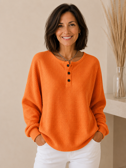 Teresa cozy waffle henley sweatshirt