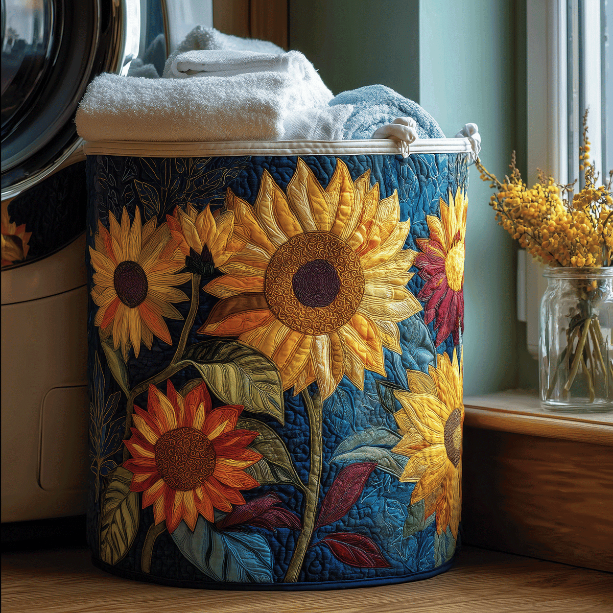 Sunshine Floral quilted laundry basket