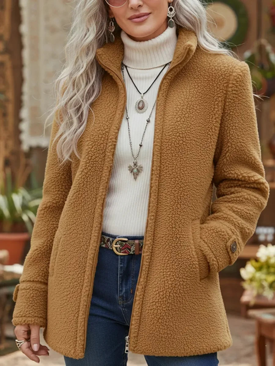 Chanelle full-zip lambswool-feel stand-collar jacket