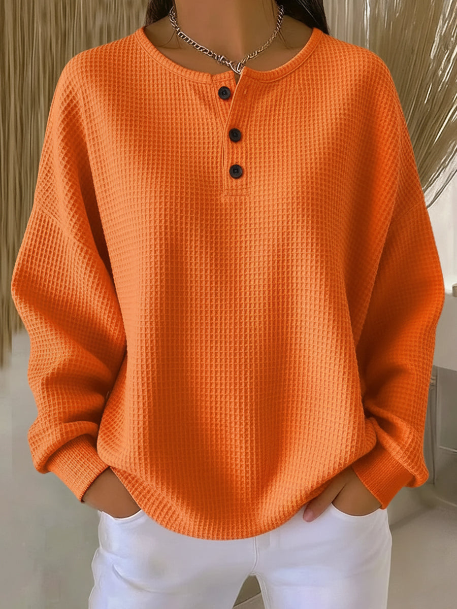 Teresa cozy waffle henley sweatshirt