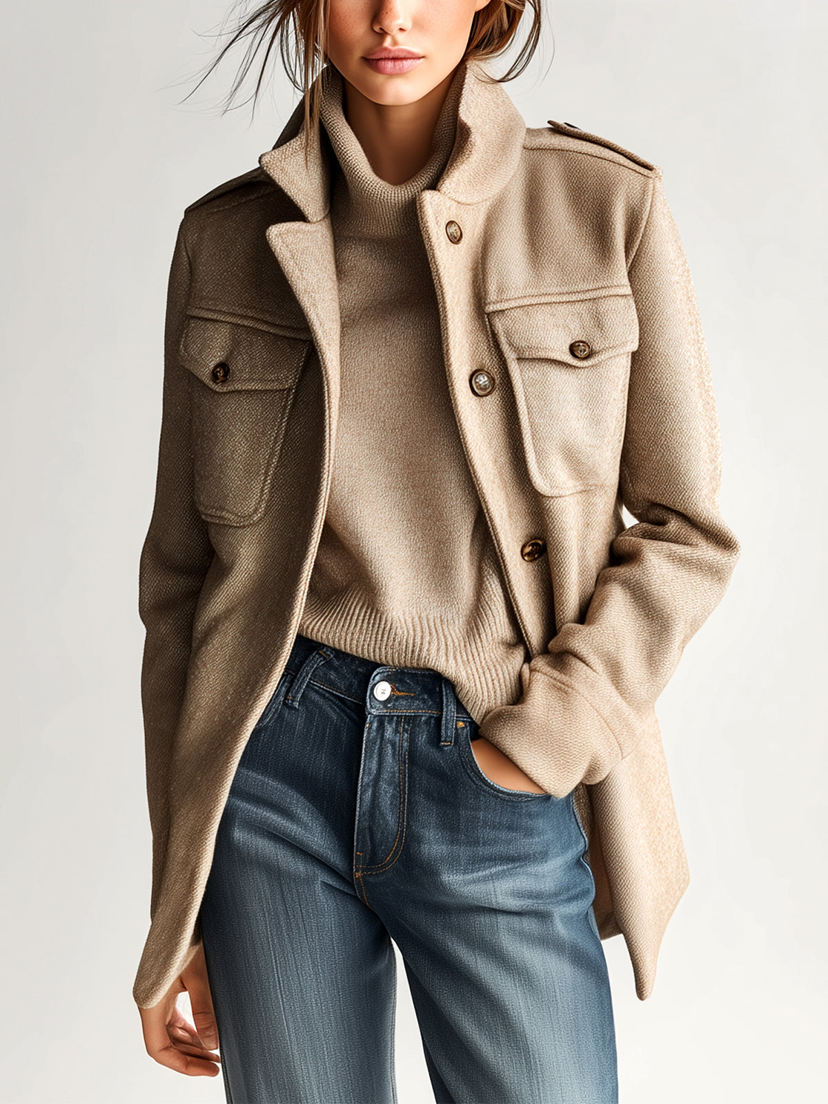 Eileen wool-blend stand-collar short coat