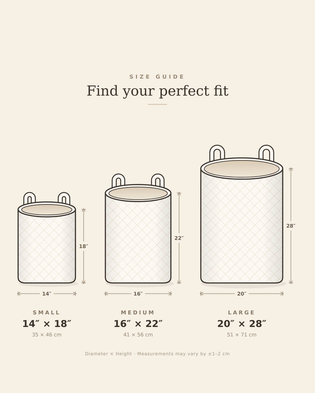 Laundry basket size guide in inches