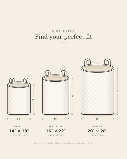 Laundry basket size guide in inches