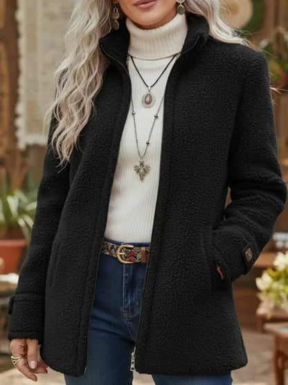 Chanelle full-zip lambswool-feel stand-collar jacket