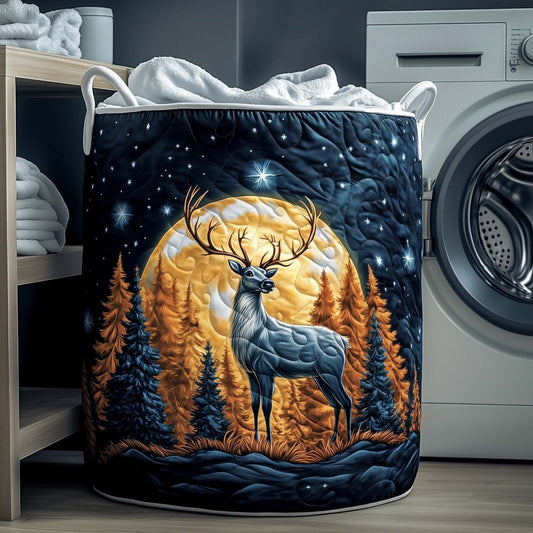 Golden Moon Reindeer quilted laundry basket