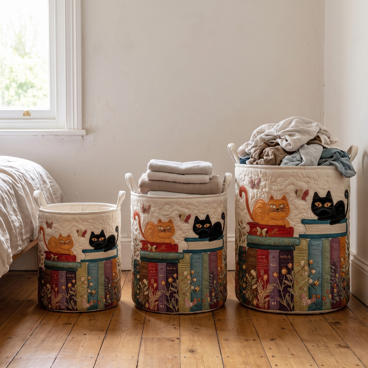 Cat Parade quilted laundry basket
