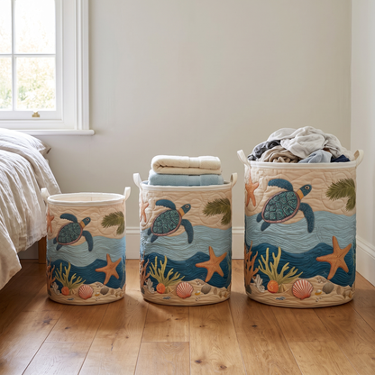 Coastal Harmony quilted laundry basket