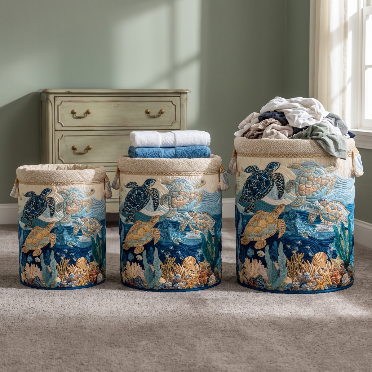 Shell Shine quilted laundry basket