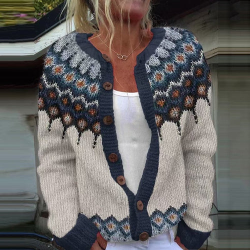 Gloria fair isle button cardigan in ivory & navy