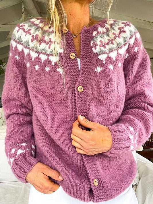 Martha snowflake fair isle button cardigan in berry