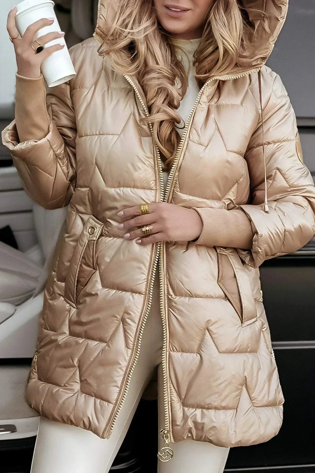Leviana long quilted jacket