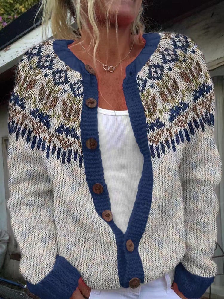 Shirley fair isle button cardigan in cream & navy