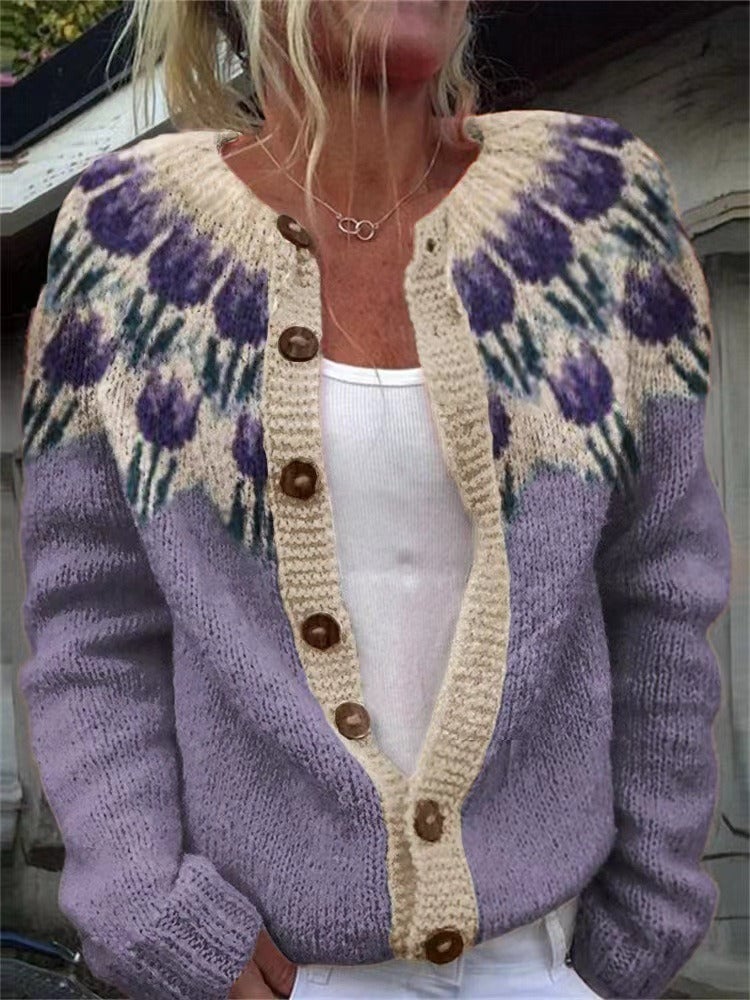 Dorothy tulip fair isle button cardigan in lavender