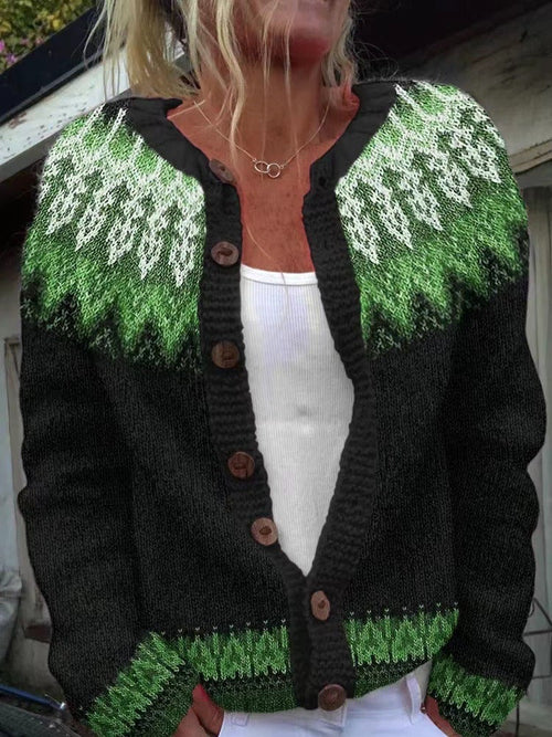 Bonnie fair isle button cardigan in black & green