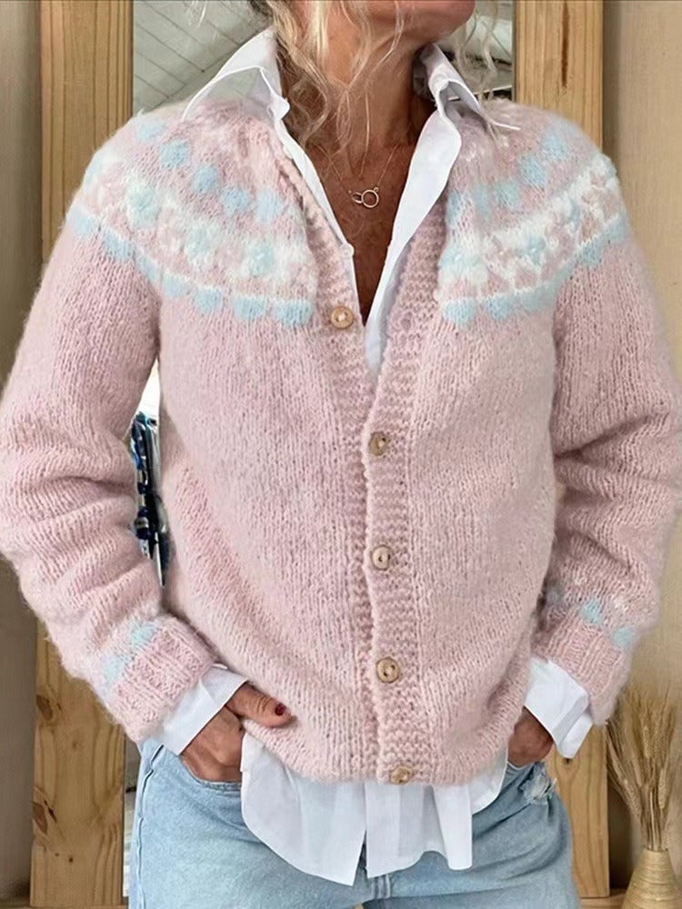 Gail fair isle button cardigan in shell pink