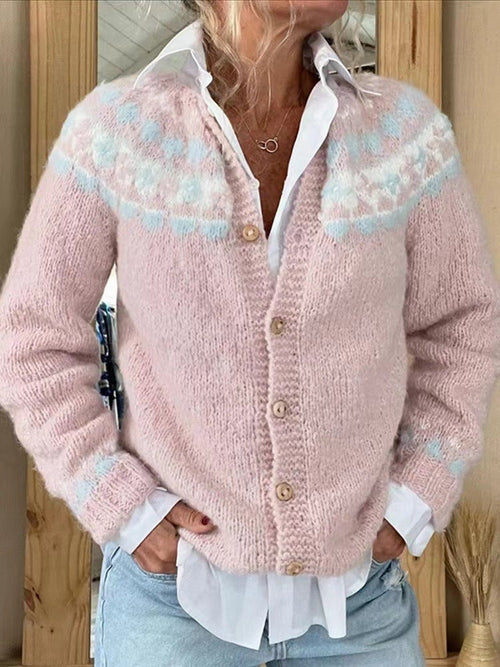 Gail fair isle button cardigan in shell pink
