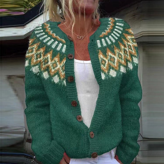 Frances fair isle button cardigan in emerald