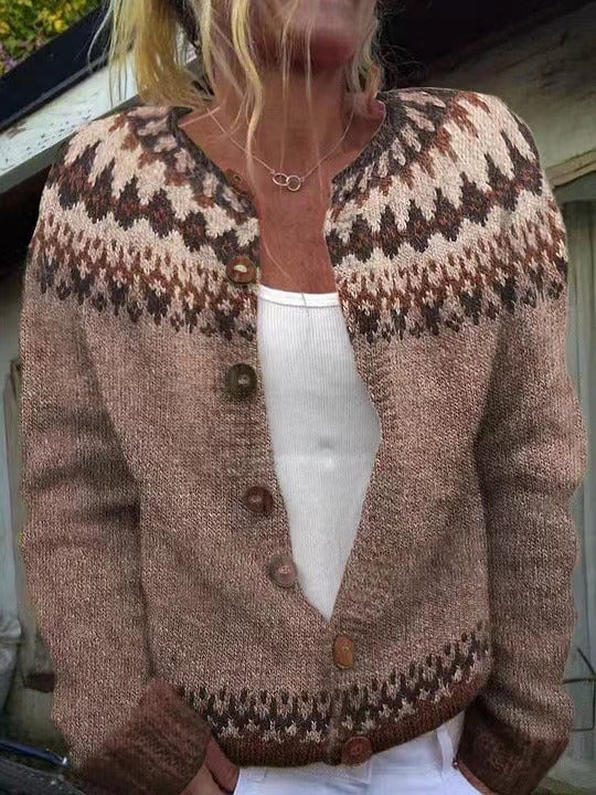 Paula diamond fair isle button cardigan in rosewood