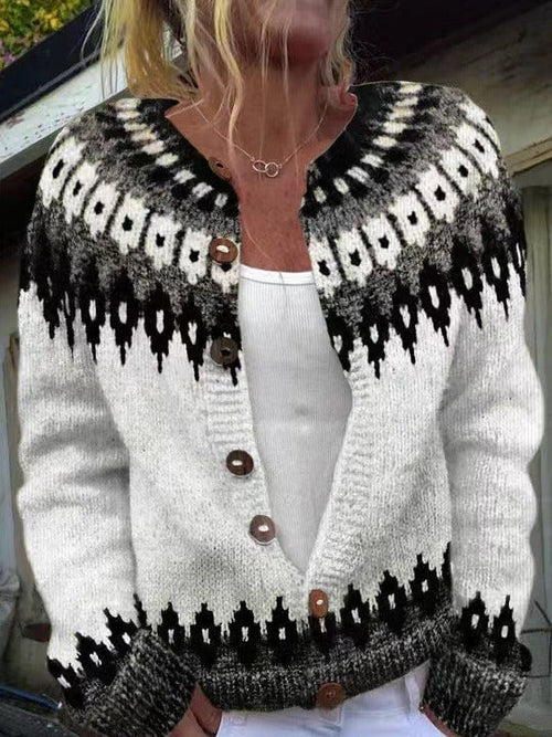 Patricia fair isle button cardigan in cream & black