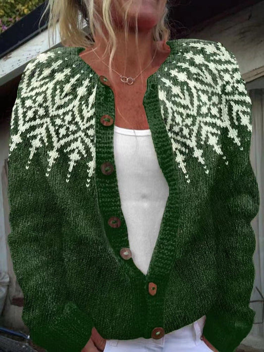 Pamela snowflake fair isle button cardigan in pine green