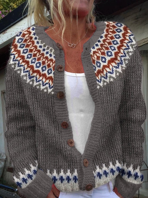 Judith diamond fair isle button cardigan in charcoal