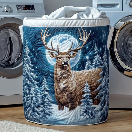 Moonlit Winter Stag quilted laundry basket
