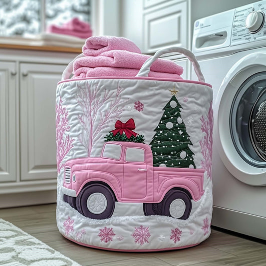 Pink Christmas Pickup quilted laundry basket
