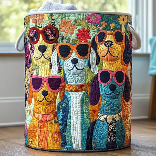 Sunny Shades Dogs quilted laundry basket