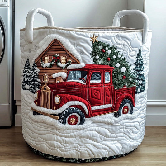Vintage Christmas Pickup quilted laundry basket
